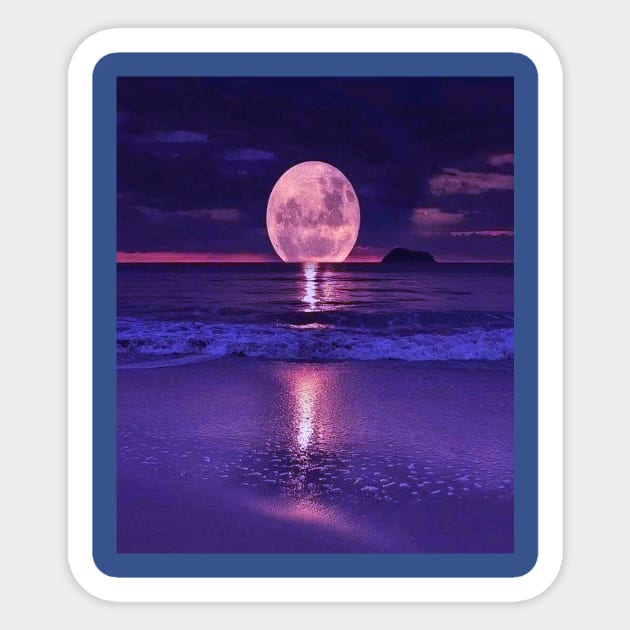 Moon At Night Winter Beach Sunset Ocean Beach Sunset Sticker by YassShop